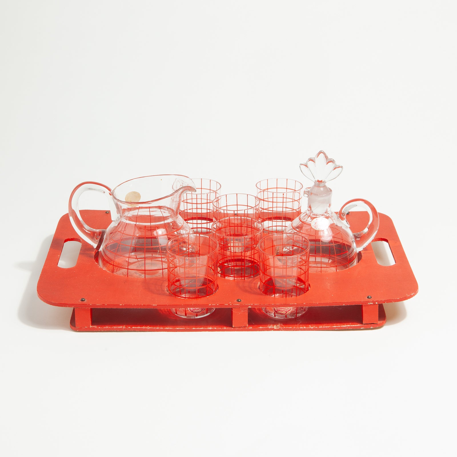 Hand Painted Glass Serving Set and Tray