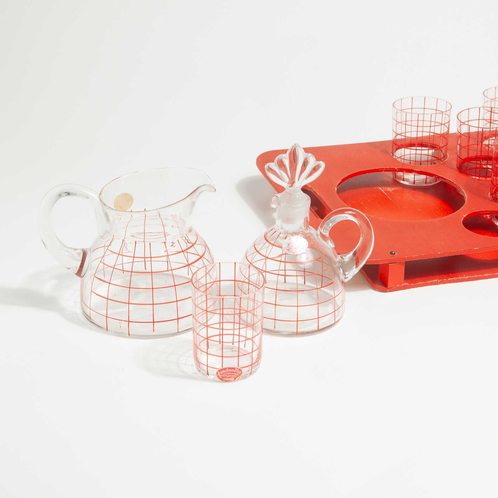 Hand Painted Glass Serving Set and Tray