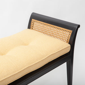 Black Lacquer Wood and Cane Bench