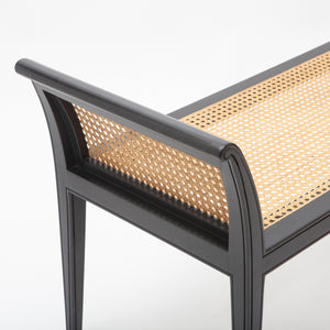 Black Lacquer Wood and Cane Bench