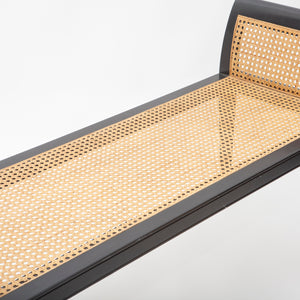 Black Lacquer Wood and Cane Bench