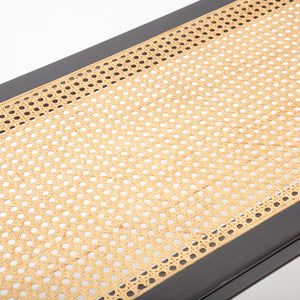 Black Lacquer Wood and Cane Bench