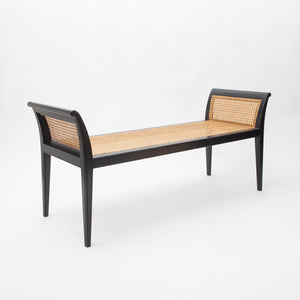 Black Lacquer Wood and Cane Bench