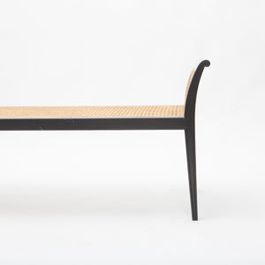 Black Lacquer Wood and Cane Bench