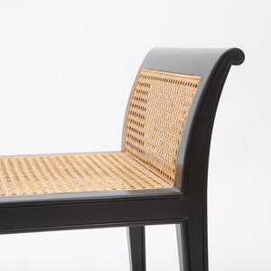 Black Lacquer Wood and Cane Bench