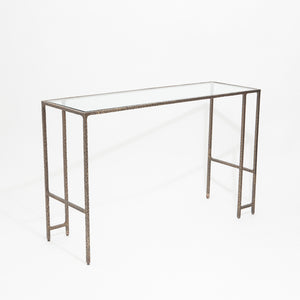 Hammered Bronze and Glass Console Table
