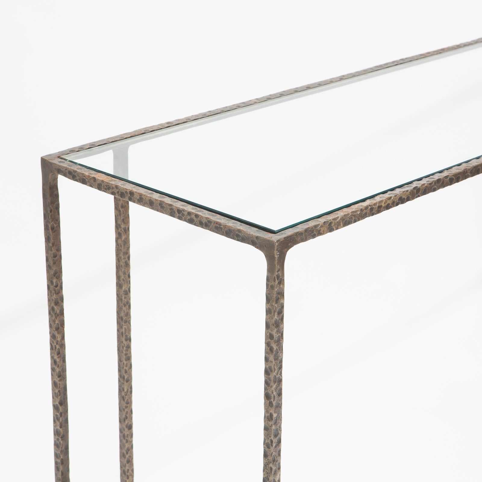 Hammered Bronze and Glass Console Table