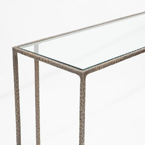 Hammered Bronze and Glass Console Table