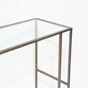Hammered Bronze and Glass Console Table