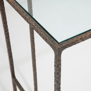 Hammered Bronze and Glass Console Table