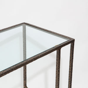 Hammered Bronze and Glass Console Table
