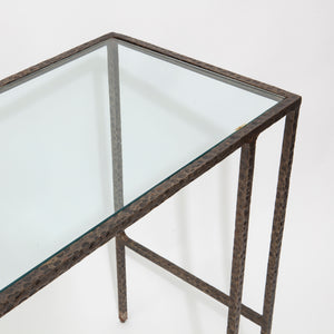 Hammered Bronze and Glass Console Table