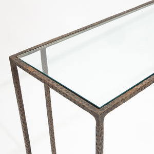 Hammered Bronze and Glass Console Table