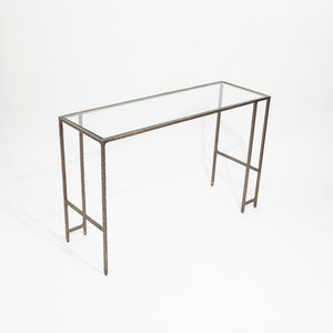 Hammered Bronze and Glass Console Table