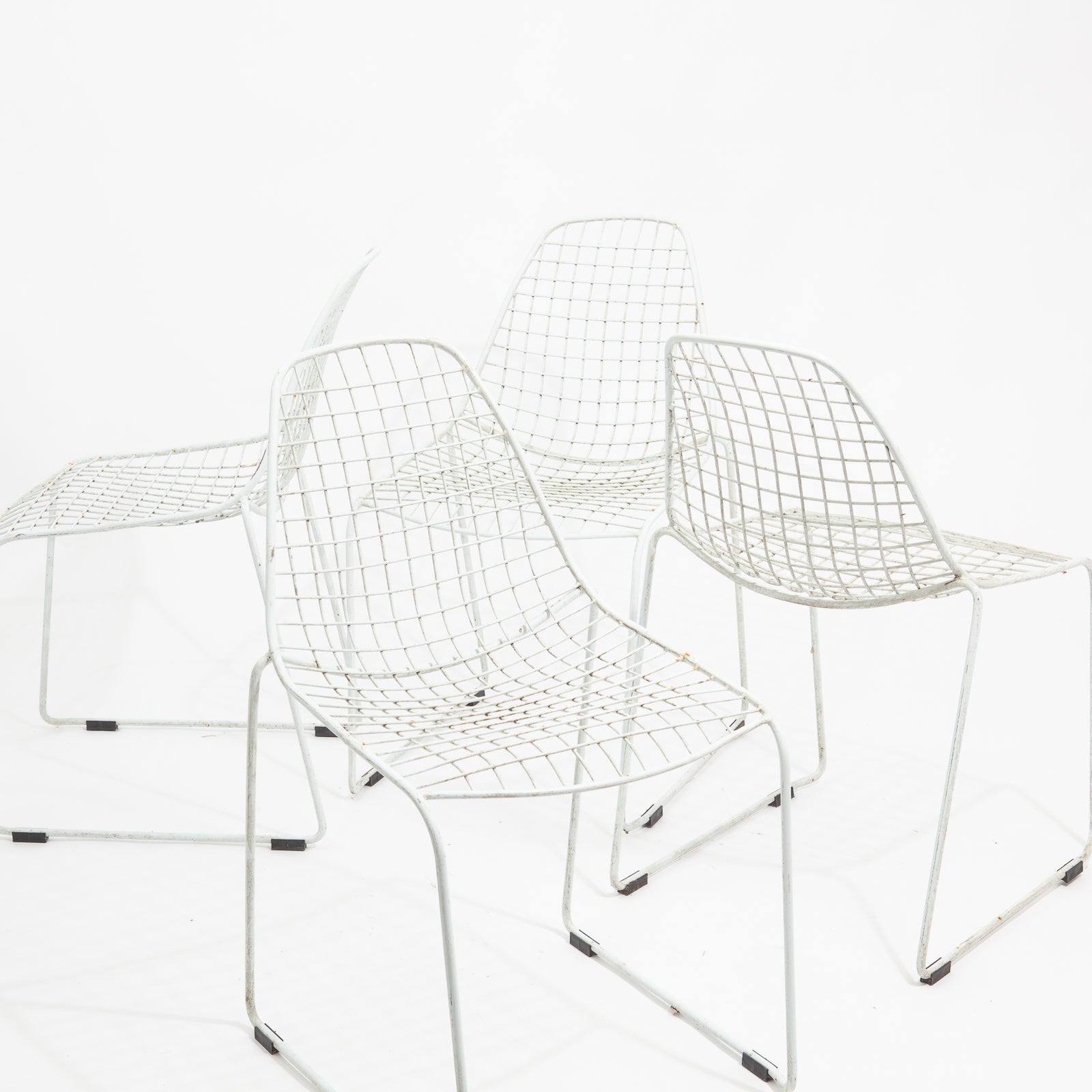 Set of 4 White Wire Chairs