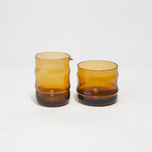 Vintage Ribbed Amber Cream and Sugar