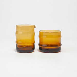 Vintage Ribbed Amber Cream and Sugar