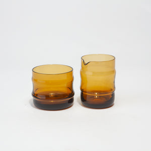 Vintage Ribbed Amber Cream and Sugar