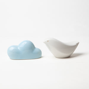 Porcelain Bird and Cloud Salt and Pepper Shakers