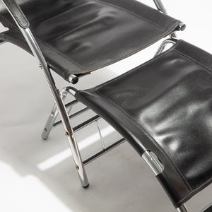 Chrome and Leather Lounge Chair and Ottoman