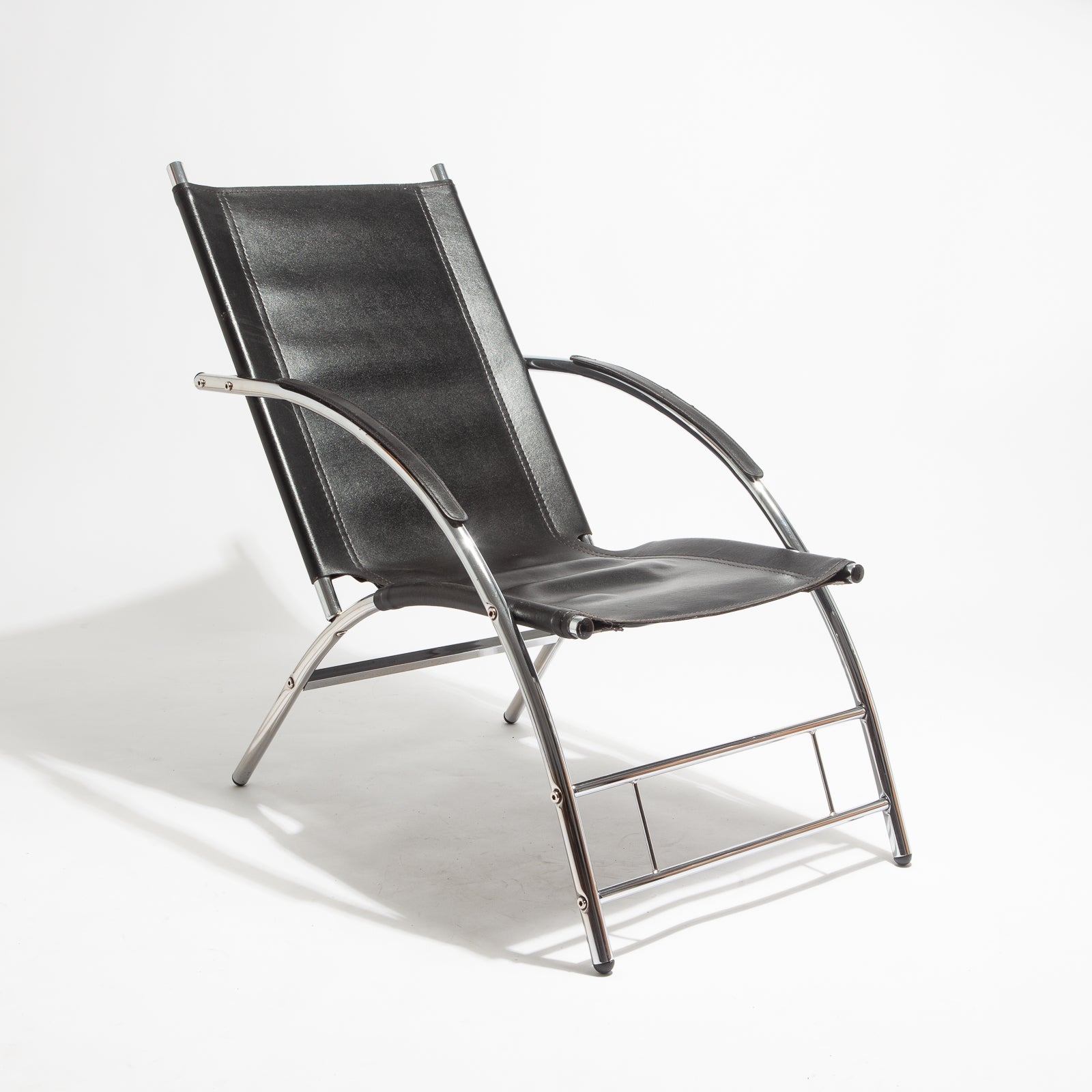 Chrome and Leather Lounge Chair and Ottoman