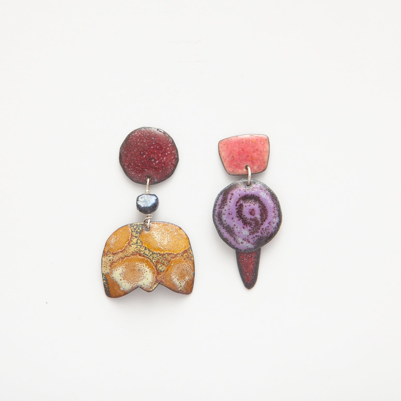 Vitreous Enamel Stud Drop Earrings